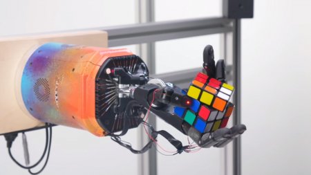 картинка - роботизированная рука собирает кубик Рубика 3 на 3