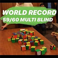Собрал вслепую 59 кубиков Рубика